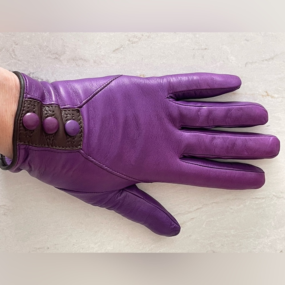PIUMELLI Milano Retro Purple & Brown Cashmere Lined Leather Gloves, Size 7/Small - Picture 12 of 16